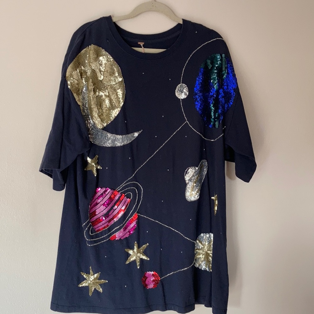 Free People Sequin Star Planet Oversized Tshirt